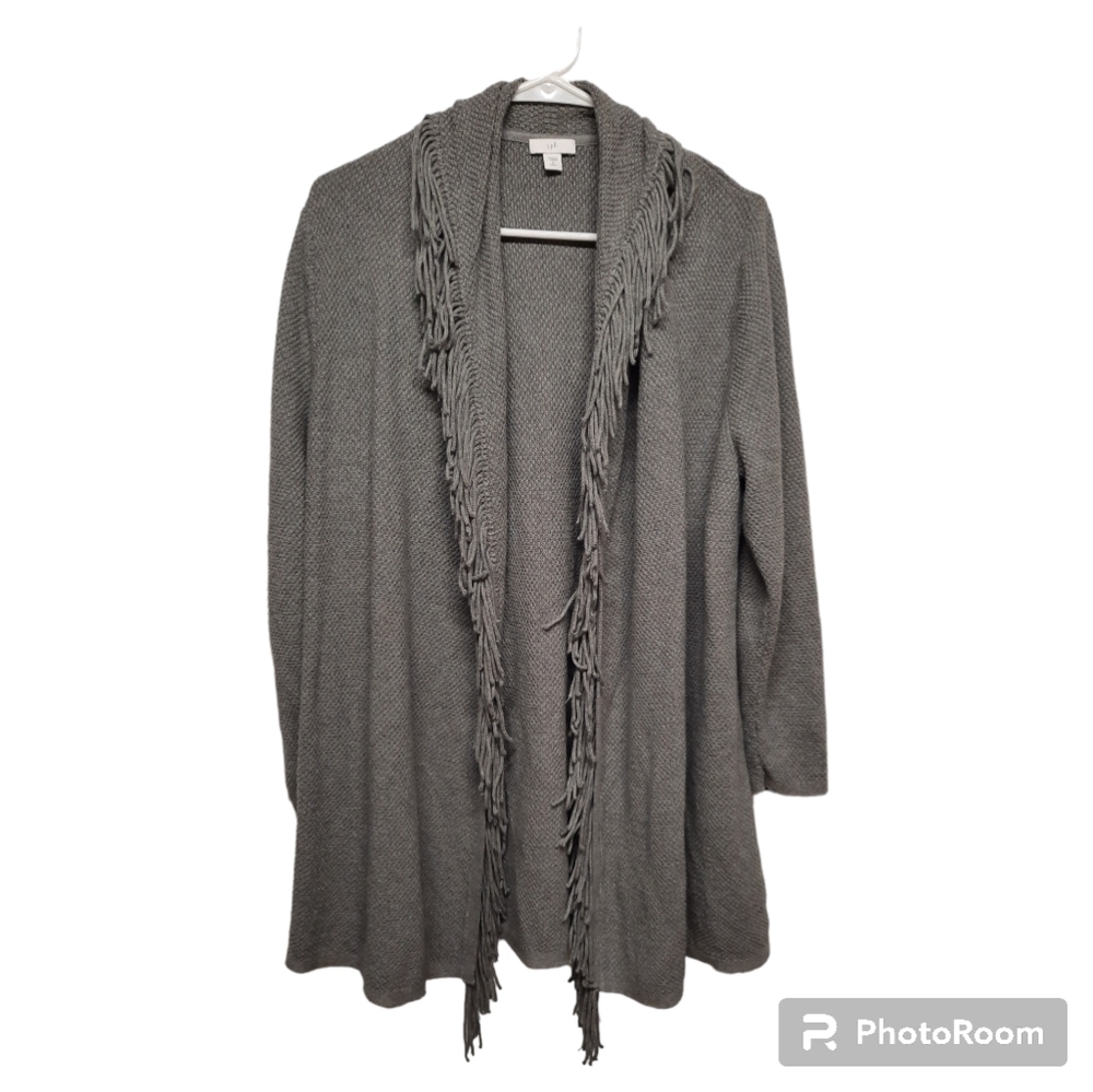 J. Jill Charcoal Open Cardigan with Fringe